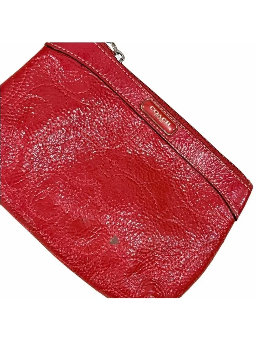 Coach Cherry Red Textured Leather Wristlet